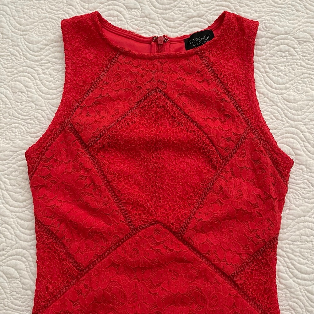 TOPSHOP Dress Red Lace Bodycon US 6 (Euro 38) - Picture 5 of 16